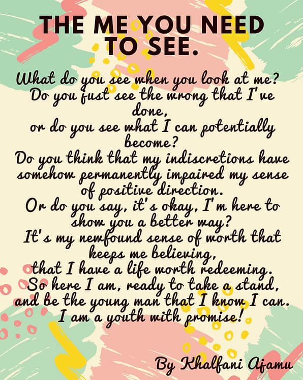 The Me You Need To See — a poem by Khalfani Ajamu about youth potential